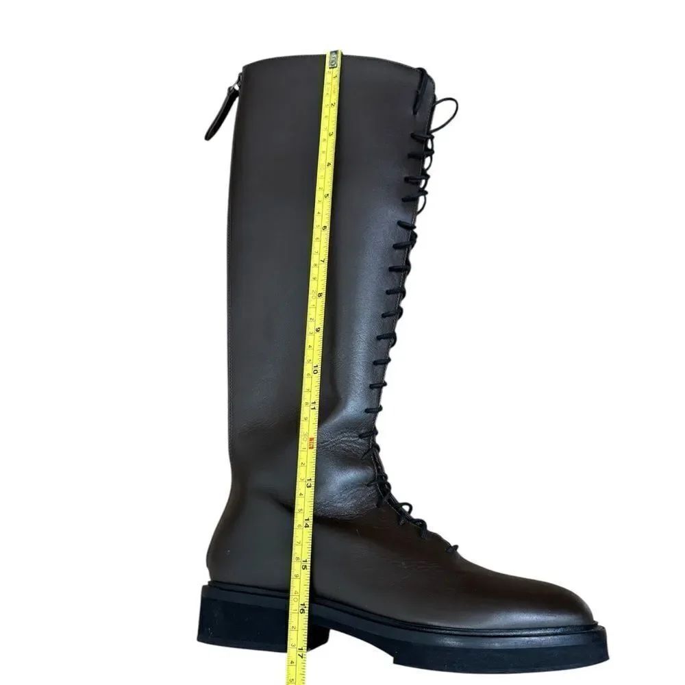 KHAITE LEATHER Lace up riding boots in brown - Picture 9 of 14